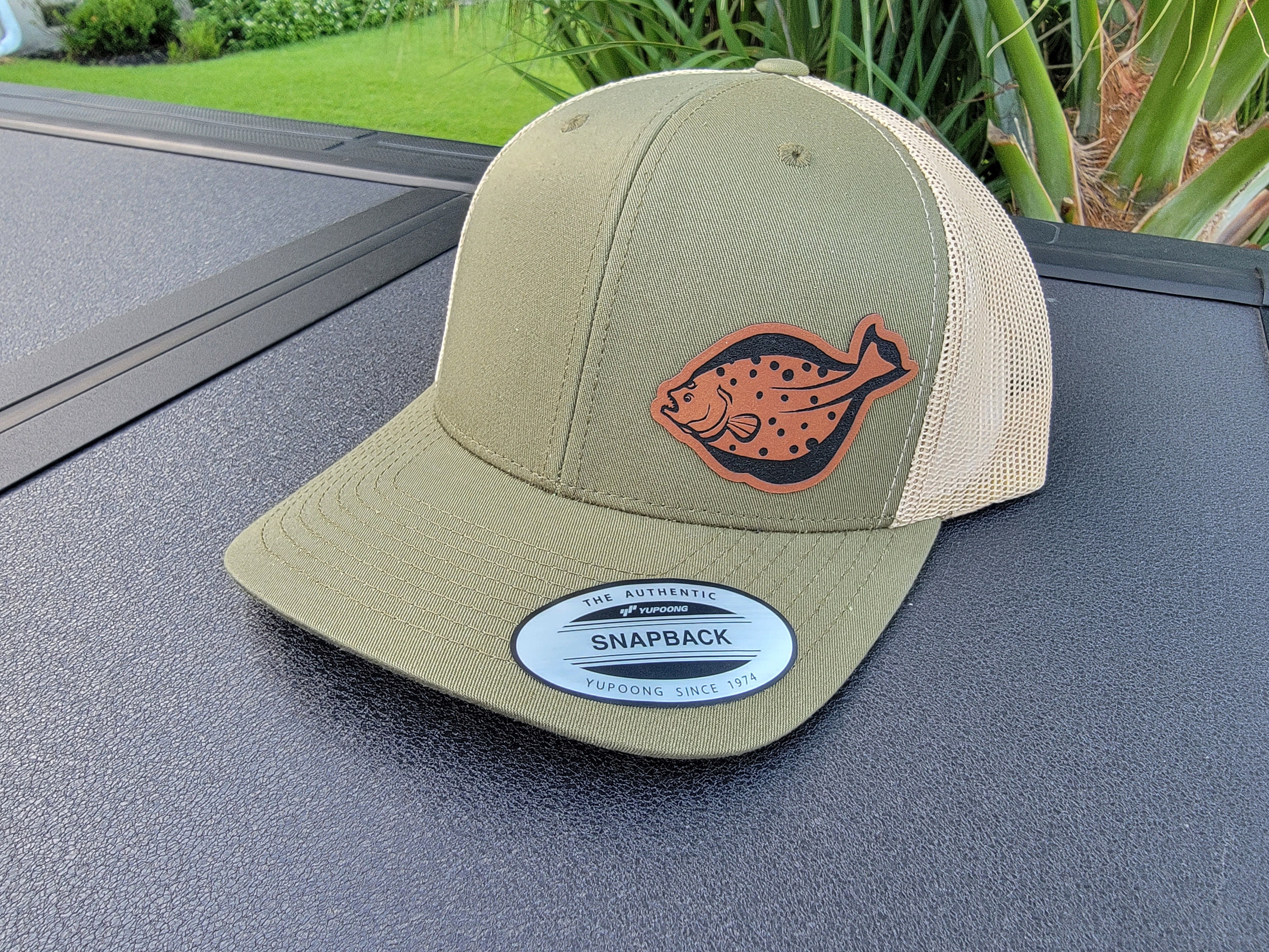 Flounder Trucker Hat | Laser Engraved Patch Hat | Fluke Hat | Fishing Hat | Summer Flounder | Fishing Gift for Man | Flounder Gift