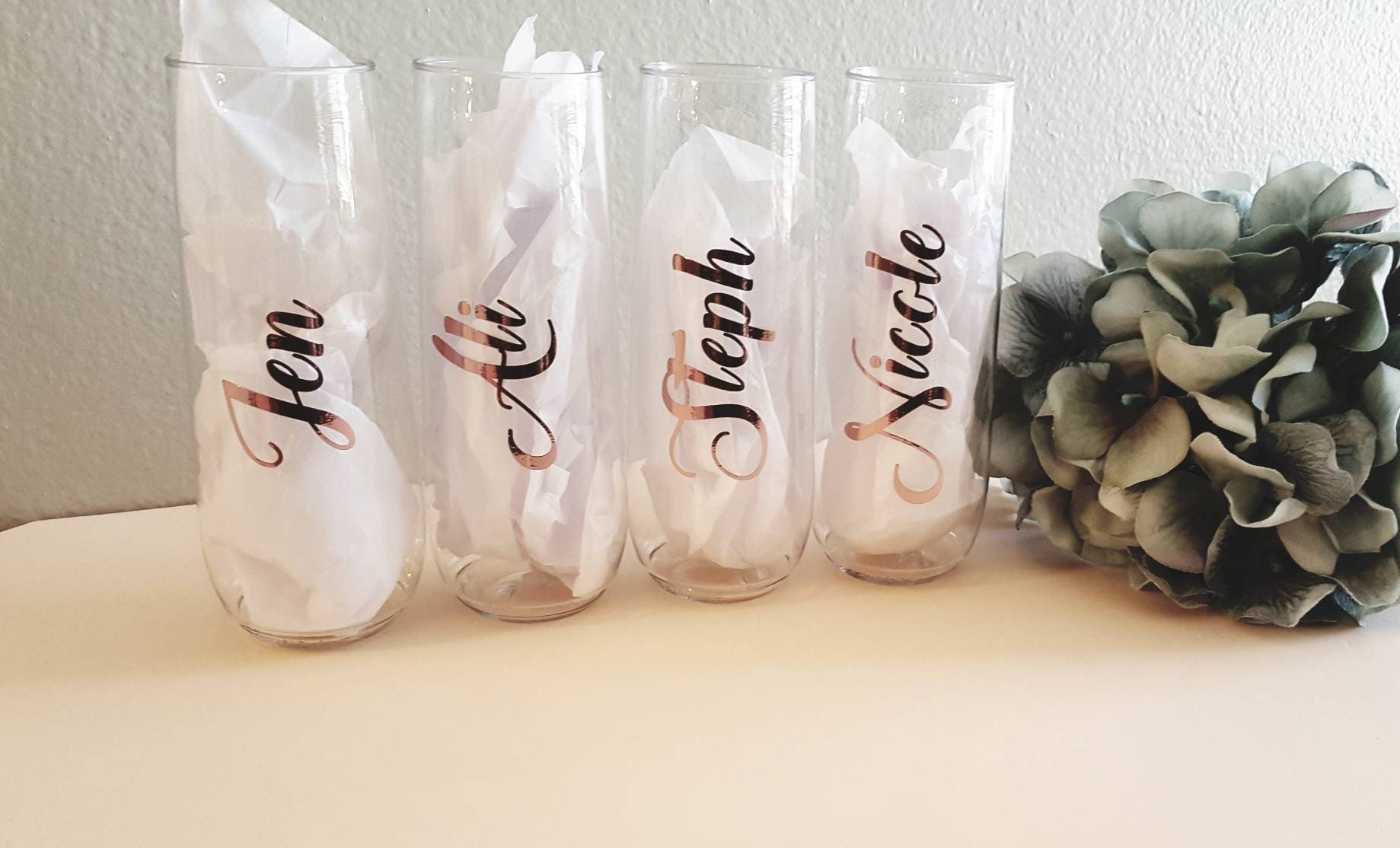 Set of 9 Personalized flutes name and title/ Bridesmaid Gift Etsy