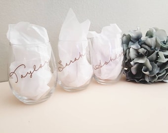 Personalized Bridal Wedding Party / Stemless Wine Glasses / Bridesmaid Gift /Bridal Party Gift / Bridesmaid Proposal