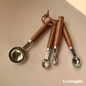 Measuring Spoon Set of 4, Acacia Wood and Stainless Steel, Cooking and Baking Measuring Spoons, Baking Tools, Baker&#39;s Gift