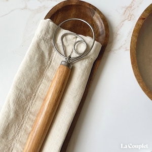Danish Dough Whisk: Stainless Steel Bread Mixer with Wooden Handle (13&quot;)