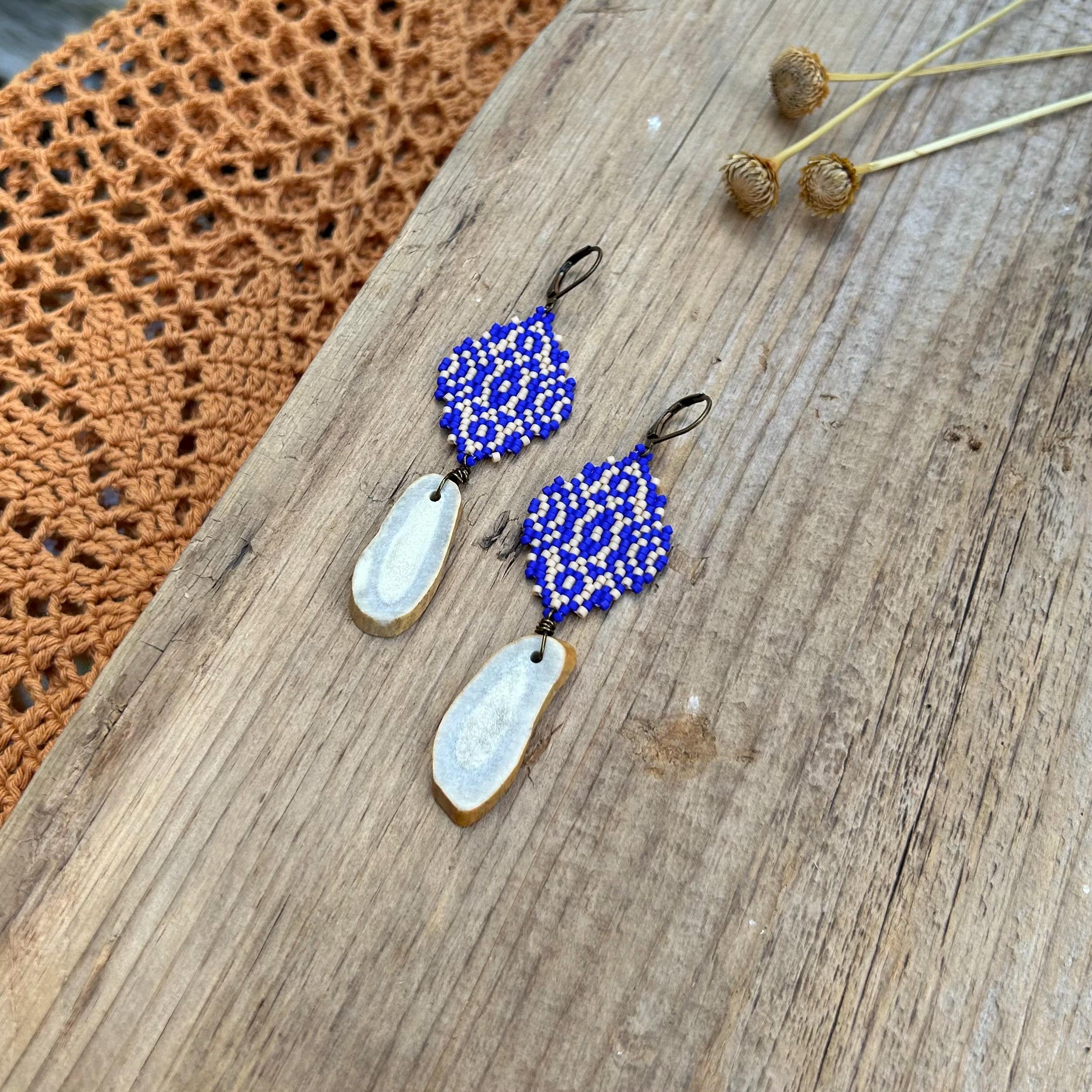 Handmade Beaded Deer Antler Earrings - Boho Earrings - Vintage Inspired Jewelry