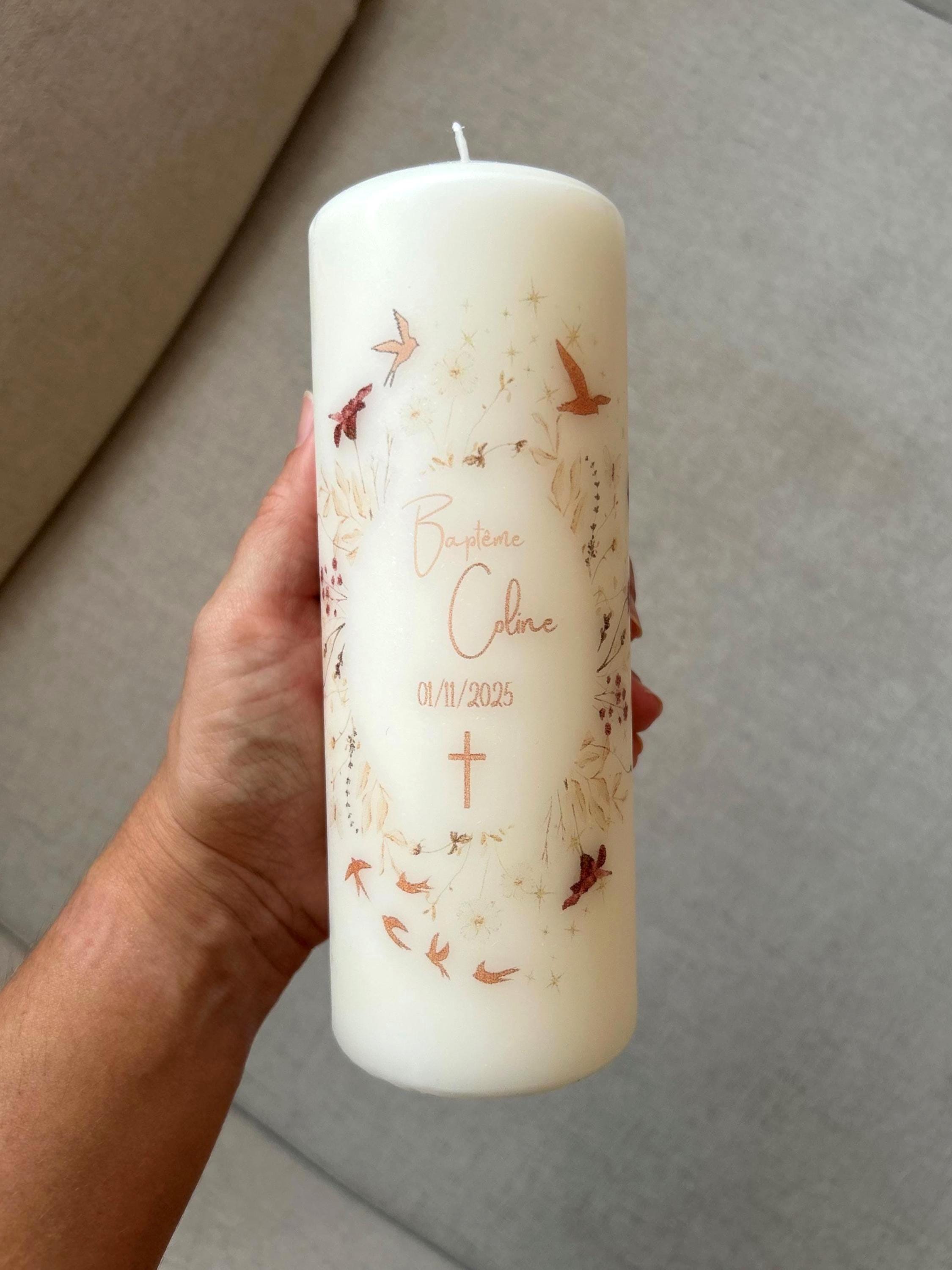 Bougie personnalisée hirondelles terracotta pour vos événements