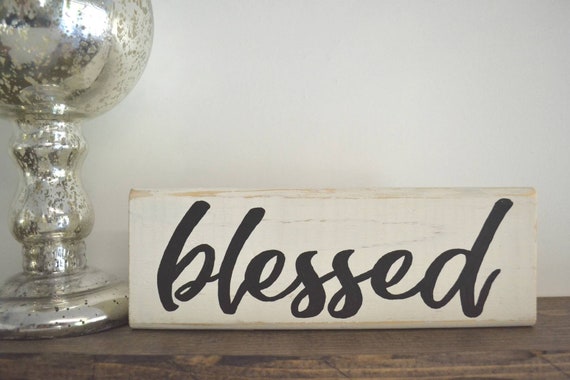 NEW! Primitive Country Rustic Distressed Black /" BLESSINGS /" Shelf Sitter Sign