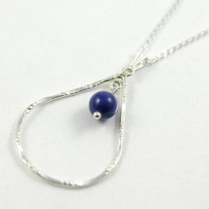 Teardrop Necklace with Swarovski Pearl - Mother&#39;s Day Gift - Hammered Textured Teardrop Pendant - Blue Dark Lapis Swarovski Crystal Pearl