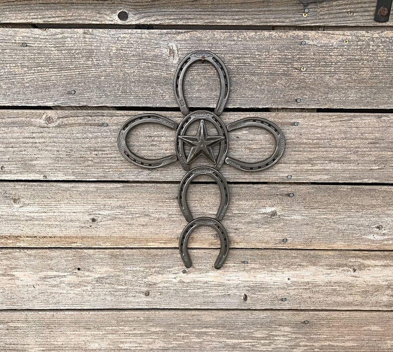 Horseshoe Heart Small Heart with Cross Horseshoe Art Western Decor