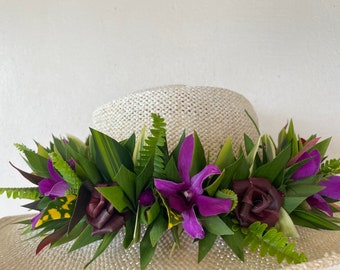 Fresh floral crow Hawaiian Harmony lei po'o haku birthday wedding graduation - Pick up on O'ahu (HI) - Sorry, shipping/delivery unvailable