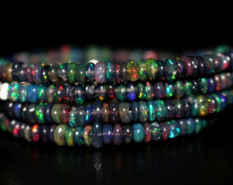 17 Inches Opal Tumble Beads Gemstone Necklace Natural Ethiopian Black Opal Multi Color Opal Smooth Tumble #B5