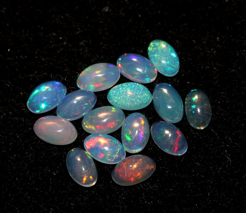 5X3 MM Oval Beautiful Natural Ethiopian Opal Lot 15 Pic Play Of Color Cabochon Gemstone 2.25 Carat A+++ A15..