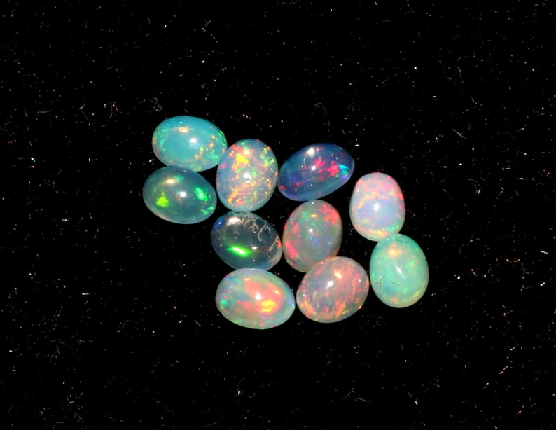 4X3 MM Oval Top Quality Natural Ethiopian Opal 10 Pic Play Of Color Cabochon Gemstone 1.15 Carat A++++