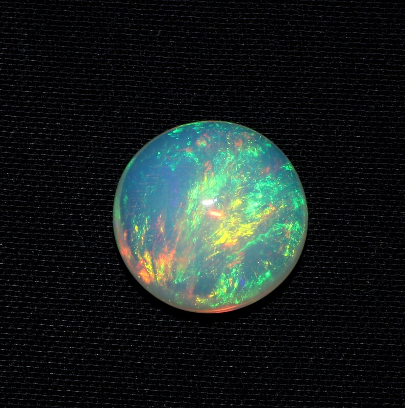 A314 13 MM Ethiopian Opal Stone \\ Opal Gemstone \\ Opal Loose \\ Electric Fire Opal \\ Round Stone \\ 5.30 Carat Natural Opal Cabochon