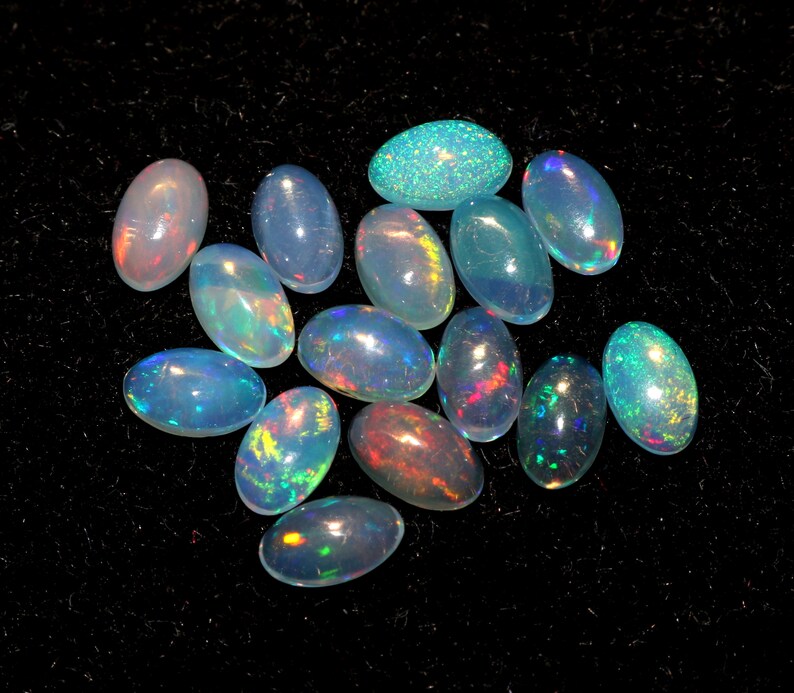 5X3 MM Oval Beautiful Natural Ethiopian Opal Lot 15 Pic Play Of Color Cabochon Gemstone 2.25 Carat A+++ A15..