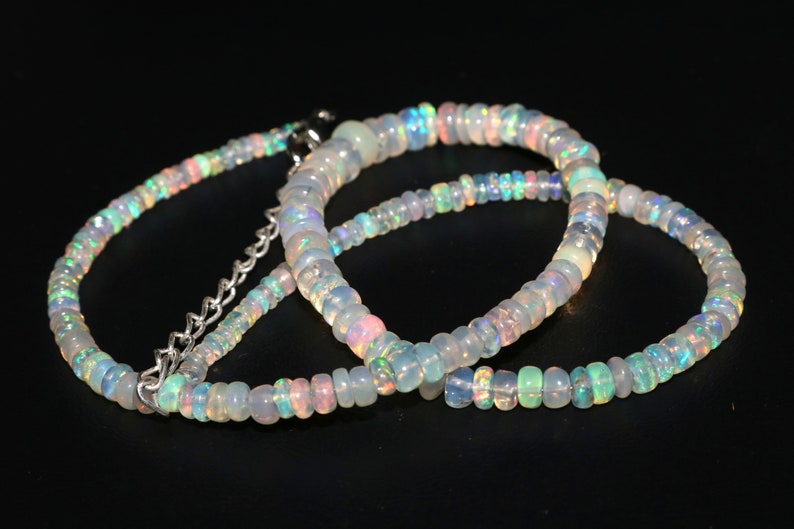 Welo Power Ethiopian Opal Smooth Rondelle Beads Necklace AAA Sterling Silver Beaded Necklace October Birthstone