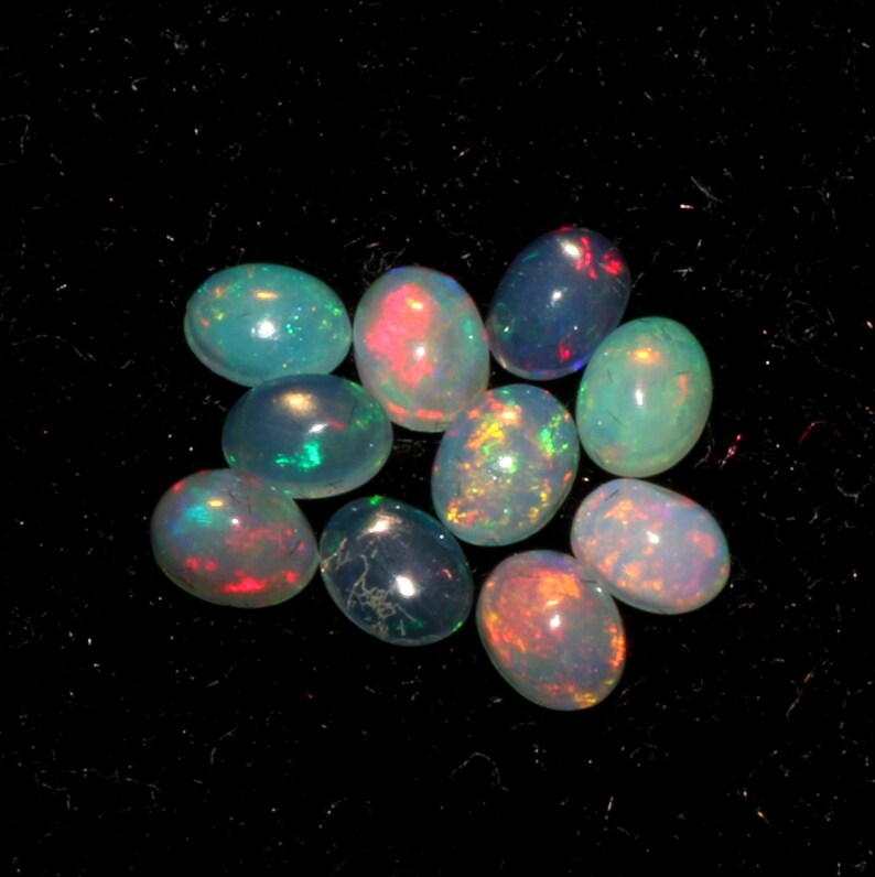 4X3 MM Oval Top Quality Natural Ethiopian Opal 10 Pic Play Of Color Cabochon Gemstone 1.15 Carat A++++