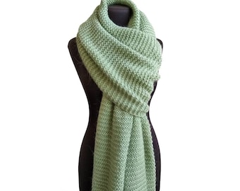 Oversized knit scarf with fringe for women | Green extra long winter alpaca scarf | Handmade gift idea for her