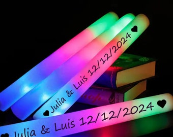 Barra de espuma con brillo LED impresa personalizada (sin pegatina) Barras con brillo LED de colores a granel Tubo de alegría Luz oscura Suministros para fiestas de bodas y cumpleaños