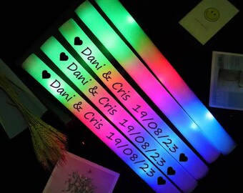 Personalized Printed (no sticker) LED Glow Foam Stick Colorful Dance Glow Sticks Personalized Light Birthday Wedding Party Supplies Cheer