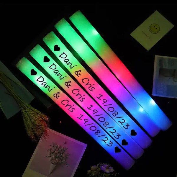 Personalized Printed (no sticker) LED Glow Foam Stick Colorful Dance Glow Sticks Personalized Light Birthday Wedding Party Supplies Cheer