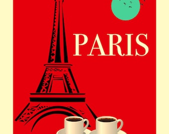 Vintage Paris Poster Wall Art Travel Print Modern French Cafe Illustration A3 A4