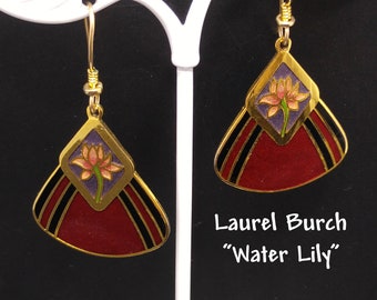 Laurel Burch "Water Lily" Earrings, Gold Plated, 1980s Vintage Jewelry