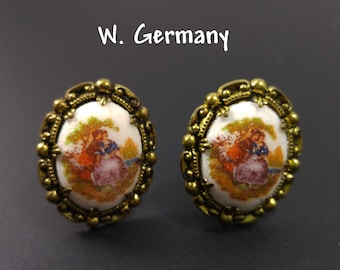 West Germany Loving Embrace Clip Earrings, Sand Glass, 1950s Vintage Jewelry