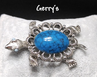 Gerry's Turtle Brooch & Hanger, Faux Turquoise, jaren zeventig vintage sieraden