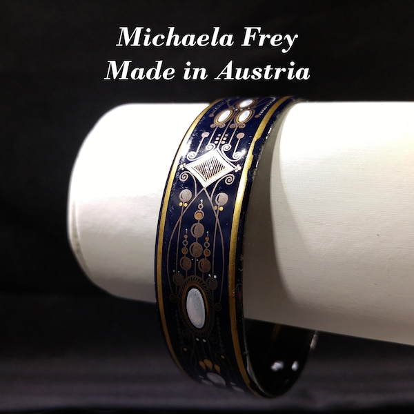 Michaela Frey Wide Enamel Bangle Bracelet, Made in Austria, 1970s Vintage Jewelry