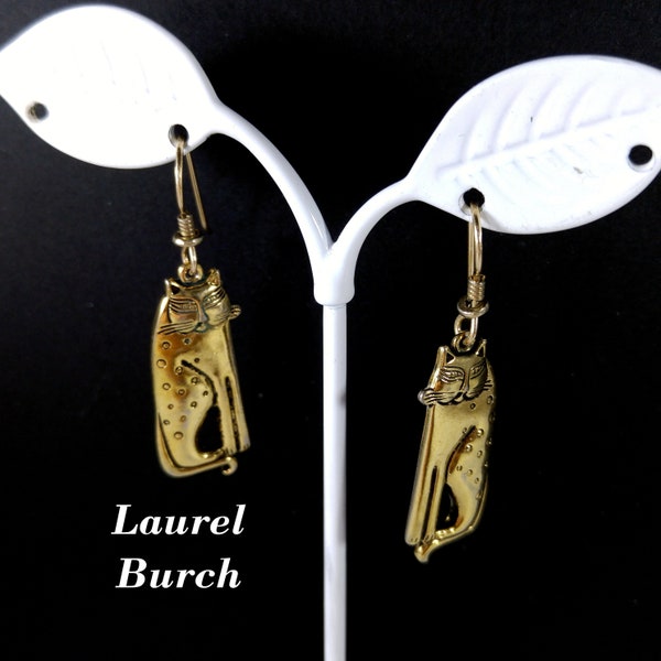 Laurel Burch Siamese Cat Earrings, Gold Plated, 1980s Vintage Jewelry