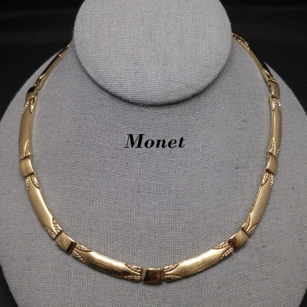 Monet Satin Finish Choker Necklace, Gold Plated, 1950 Vintage Jewelry