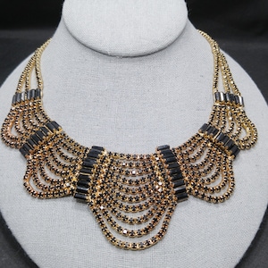 Black Rhinestone Festoon Necklace, Gold Plated, 1950s Vintage Jewelry ...