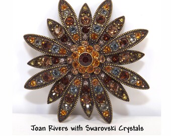 Joan Rivers Flower Brooch, Swarovski Crystal Rhinestones, 1990s Vintage Jewelry