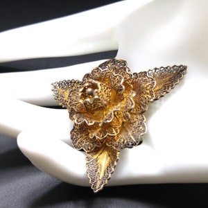 Topazio Portugal Flower Brooch, Silver Vermeil, 1930s Vintage Jewelry image 4