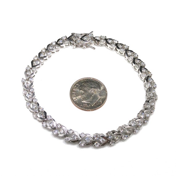 Silver Clear Rhinestone Bracelet, Signed 925 & FA… - image 2