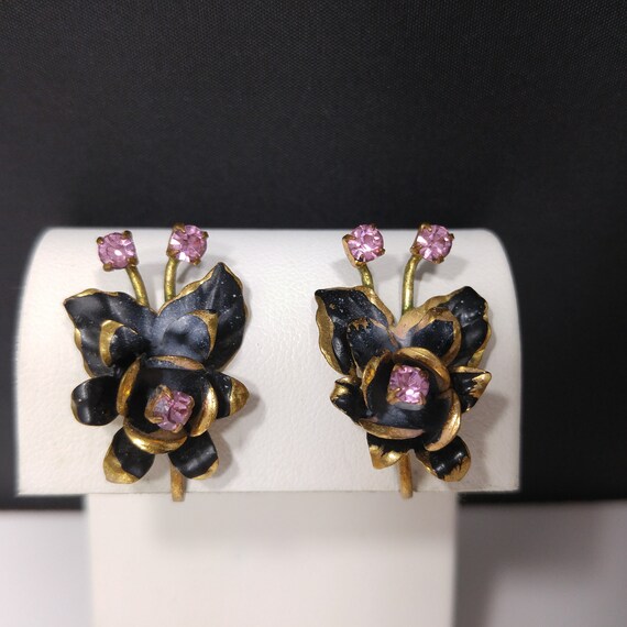 Austrian Floral Rhinestone Earrings, Screw Back E… - image 6