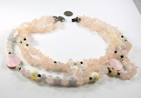 Gemstone Beaded Necklace, Rose Quartz, Mother of … - image 9