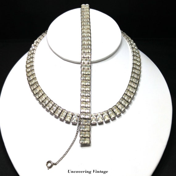 Art Deco Clear Rhinestone Choker Necklace Bracele… - image 1