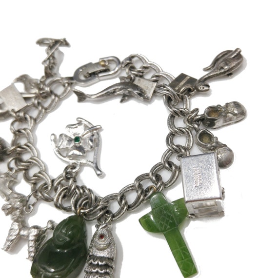 Monet Charm Bracelet, Sterling Gemstone Charms, 1… - image 10