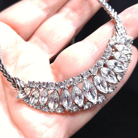 Trifari TM Clear Rhinestone Frontal Necklace, Sil… - image 10