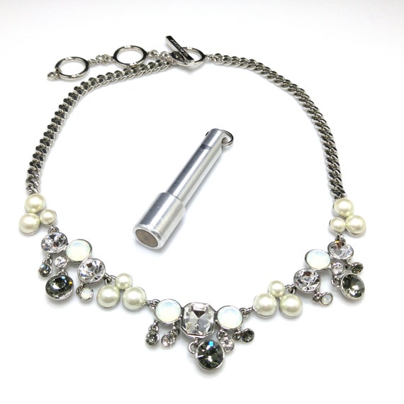 Givenchy Faux Pearl Opalescent Rhinestone Necklac… - image 6