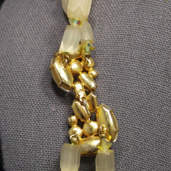 Czech Art Glass Hand Cut Satin Bead Necklace, Yel… - image 7