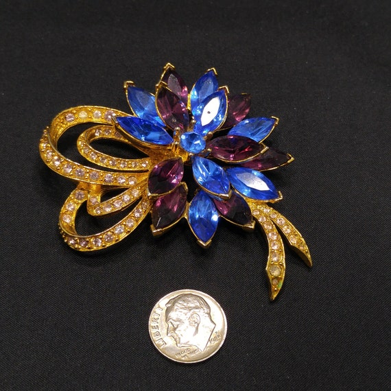 MJENT Blue Purple Rhinestone Floral Brooch, Clear… - image 10