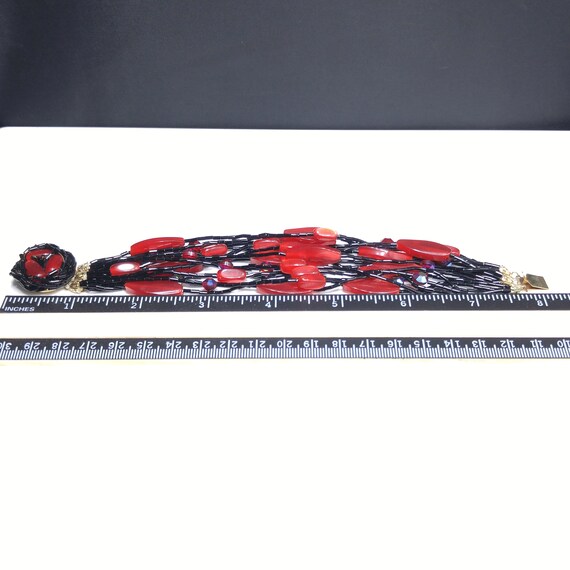 Multi-strand Black & Red Beaded Bracelet, Lucite … - image 10