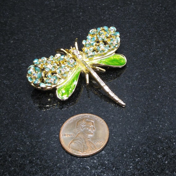 Kirk's Folly Enamel Dragonfly Brooch, Green Ename… - image 6