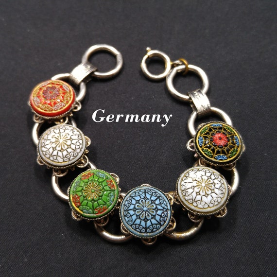 Vintage Germany Colorful Enamel Molded Links Brac… - image 1