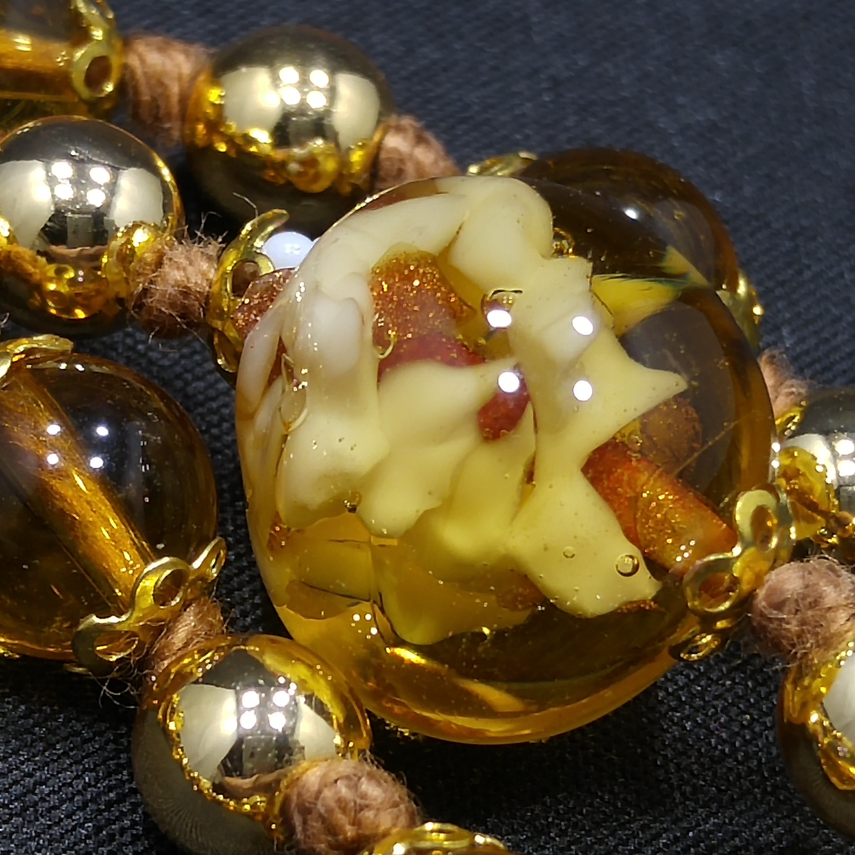 Vintage Murano Venetian Glass Beaded Necklace, Glitter Glass