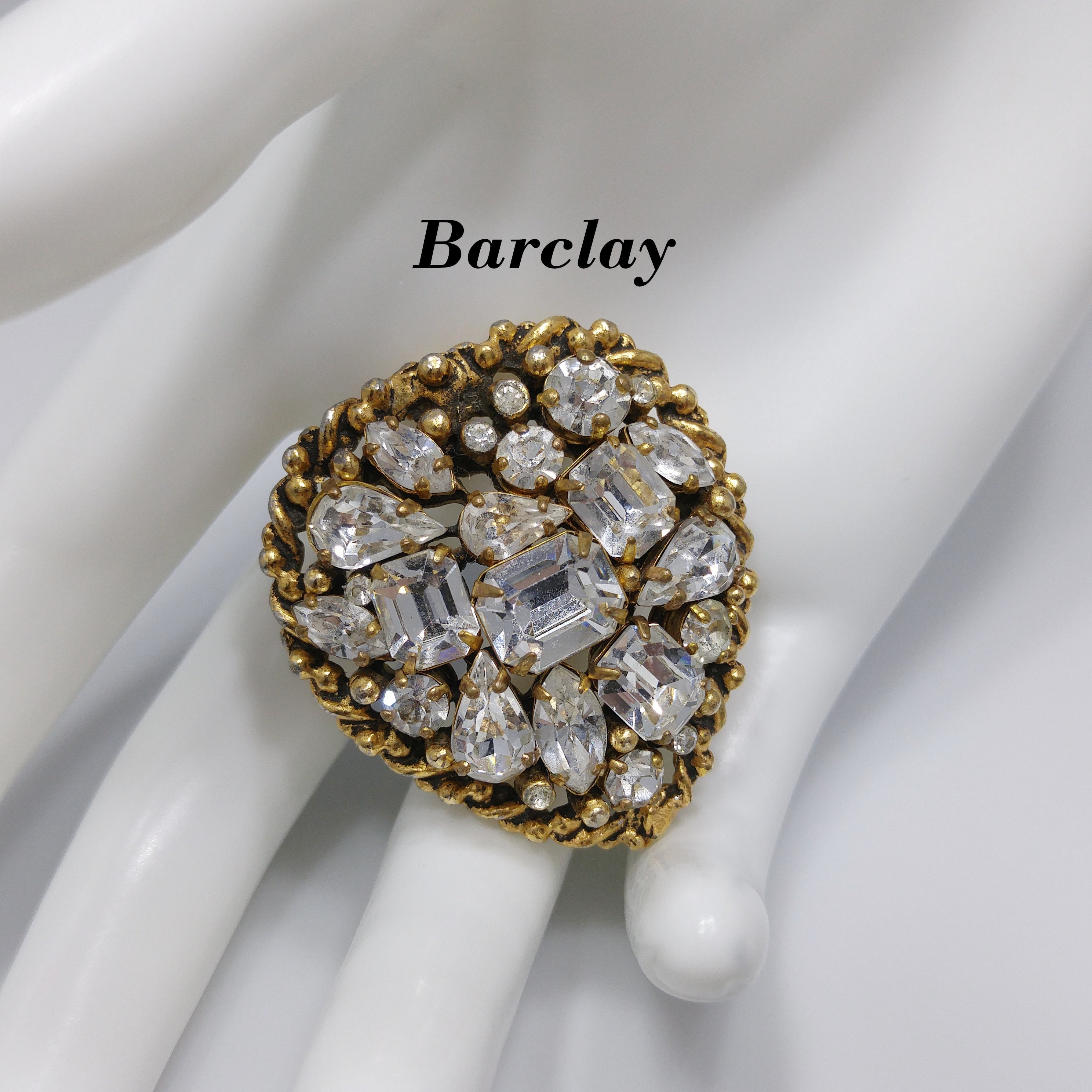 Barclay Clear Rhinestone Brooch, Gold Plated, 