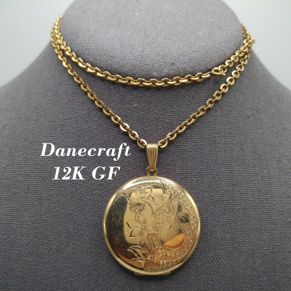 Danecraft Gold Filled Photo Locket Necklace, 12K … - image 1