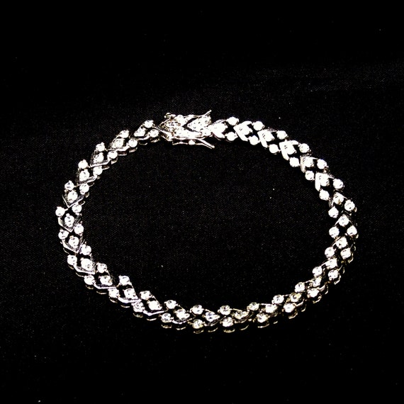 Silver Clear Rhinestone Bracelet, Signed 925 & FA… - image 9