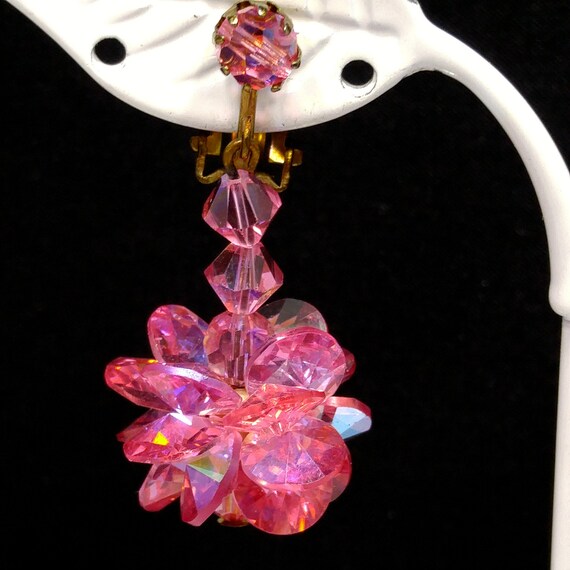 Pink Flat Crystal Brooch & Earrings, Aurora Borea… - image 5