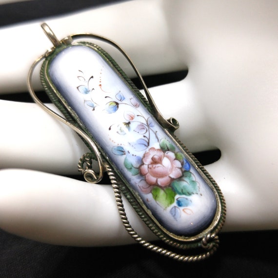Russian Finift Filigree Hand Painted Floral Victo… - image 1